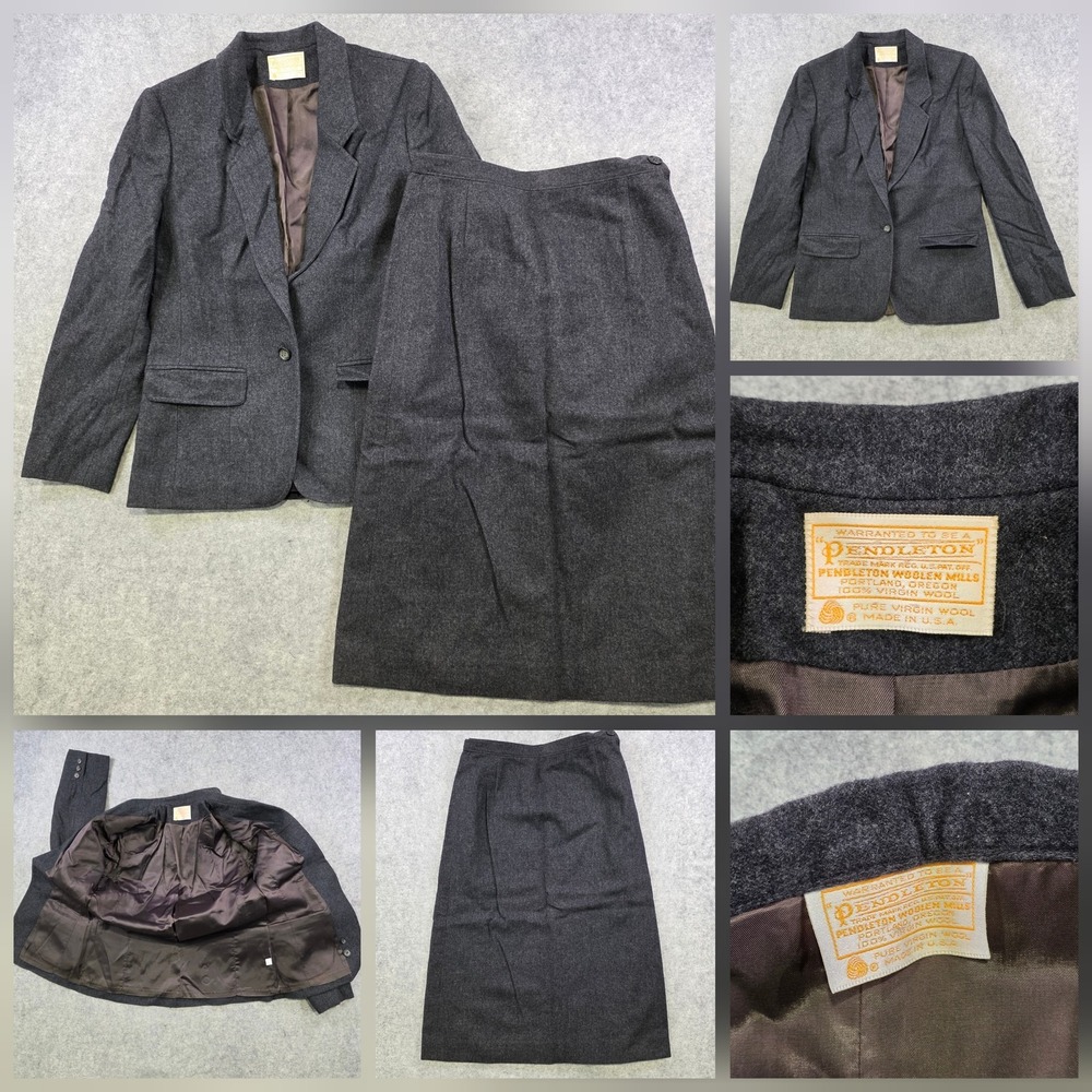 Vintage Pendleton Skirt Suit Womens Small? Gray 100% Wool Blazer Set USA Lined